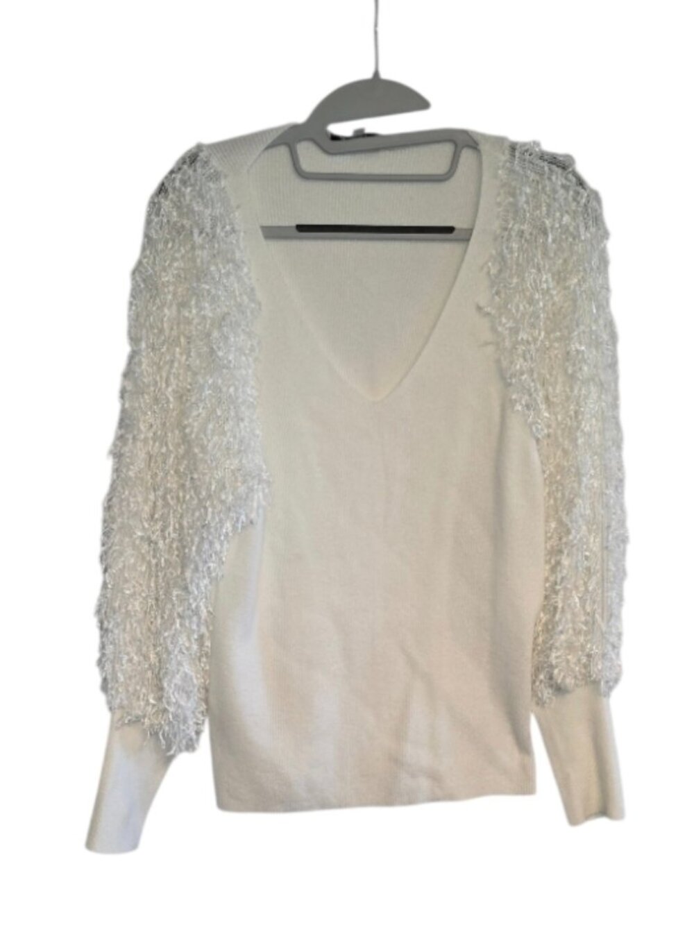 Sioni Milano Fringe Sleeve Sweater White Sparkly Statement Piece Glam Bridal